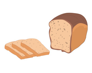 Bread, bakery icon, sliced fresh wheat bread isolated