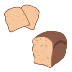 Bread, bakery icon, sliced fresh wheat bread isolated