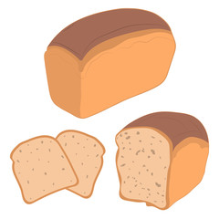 Bread, bakery icon, sliced fresh wheat bread isolated