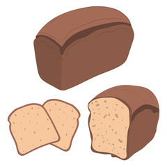 Bread, bakery icon, sliced fresh wheat bread isolated