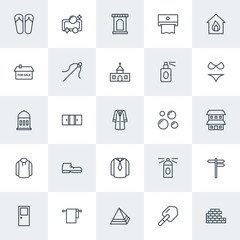 Modern Simple Set of clothes, buildings, housekeeping Vector outline Icons. Contains such Icons as  building,  house,  tool,  frame,  old and more on white background. Fully Editable. Pixel Perfect.