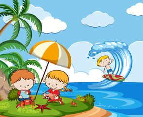Obraz na płótnie Canvas Kids Playing at the Beach