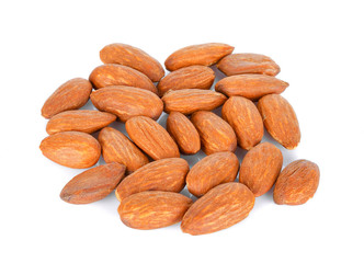 Almond seeds on white background