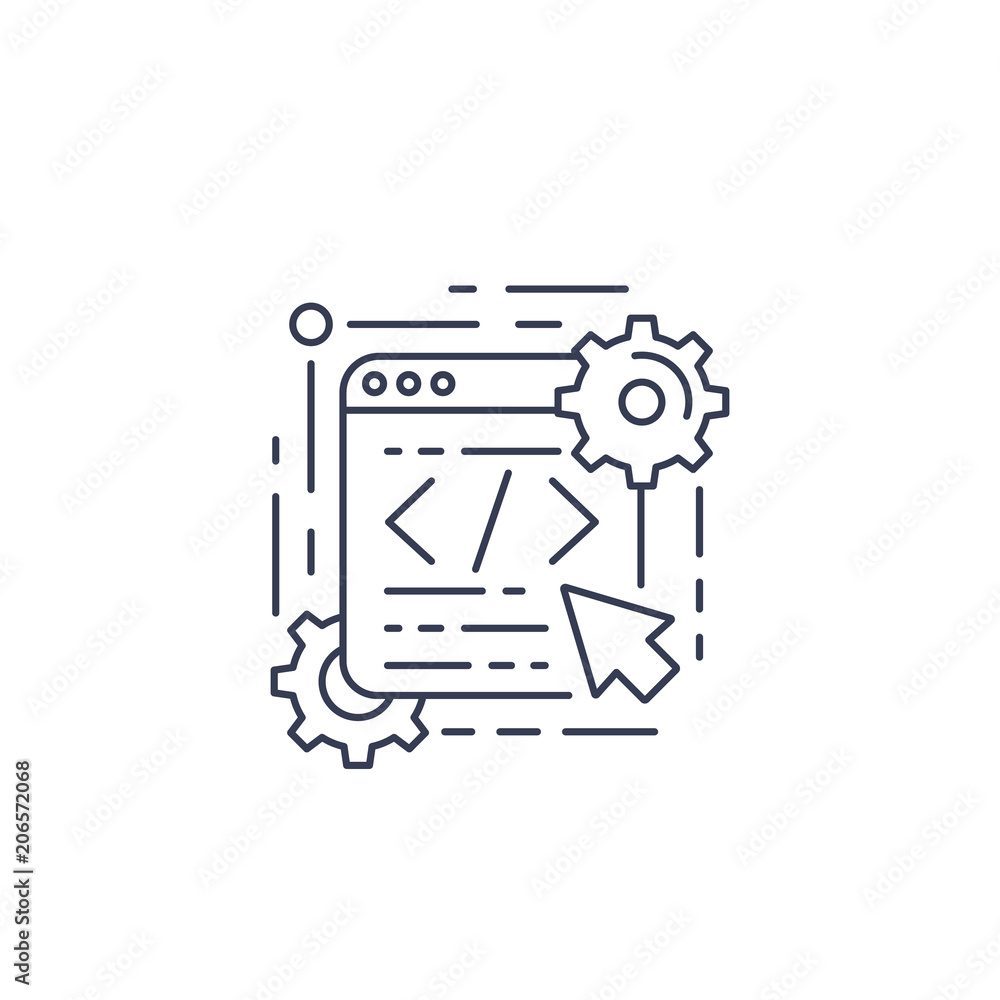 Sticker coding, web design and app development vector line icon