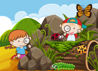 Boy and Girl Exploring the Nature