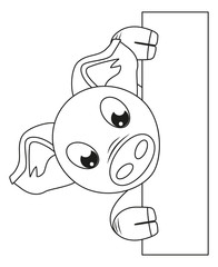 Line art black white pig with vertical poster