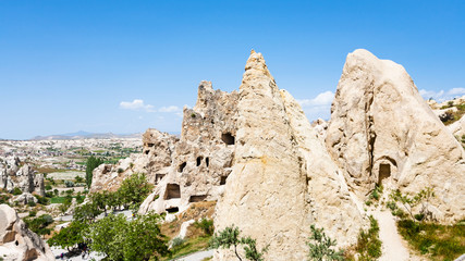 Fototapeta na wymiar ancient cave settlement near Goreme in Cappadocia