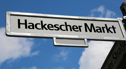Berlin Germany Europe road sign of place called Hackescher Markt