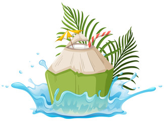 Fototapeta premium A Coconut Drink on White Background