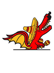 schild text feld sombrero mustache schnurrbart hut mexikaner party feiern musik südamerika laufen gehen groß fliegen flügel wyvern lindwurm mystisch fantasy Drache böse