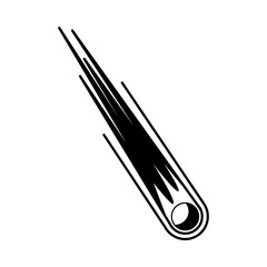 Cosmic comet with coma - celestial body with nebulous envelope isolated on white background. Solar System body with luminous tail flying in outer space in black and white vector illustration.