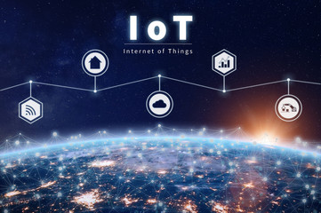 Internet of Things technology with connected IoT network around Earth