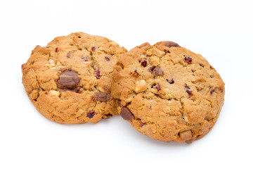 Chocolate chip cookie isolated on white background.