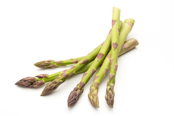 Fresh green asparagus on white background.
