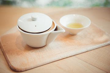 Obraz na płótnie Canvas Japanese Sencha Tea Leaves. Top view with copy space