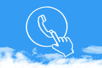 finger click phone cloud shape on blue sky