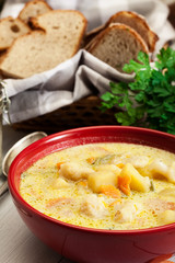 Vegetable soup with ingredients carrot, cauliflower, potato and parsley