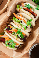 Gua bao, steamed buns with pork belly and vegetable - 206577042
