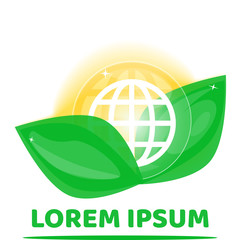 Vector eco-style logo with globe icon and leaves