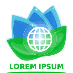 Vector eco-style logo with globe icon and leaves