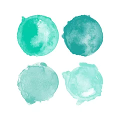 Satz von blauen Aquarell hochauflösenden handgemalten runden Formen, Flecken, Kreise, Kleckse isoliert auf weiß. Illustration für künstlerische Gestaltung © irinabogomolova
