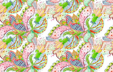 Naklejka premium ethnic seamless texture with bizarre ornament. watercolor painting