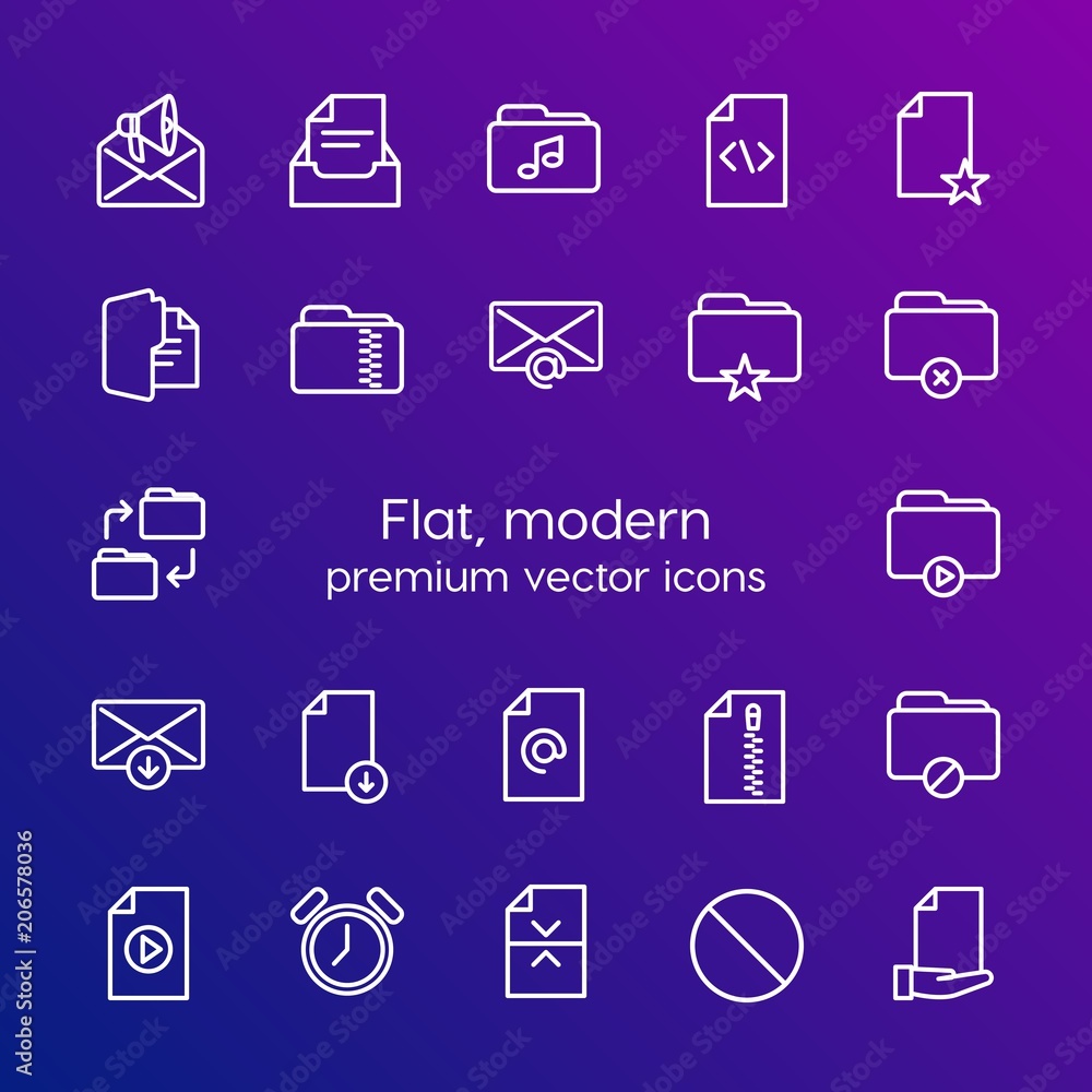 Poster modern simple set of folder, time, files, email vector outline icons. contains such icons as file, c