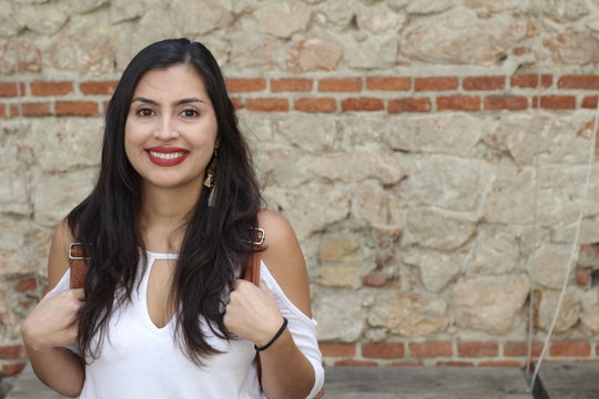 Hip Black Haired Woman Smiling 