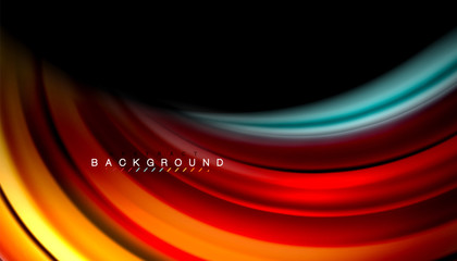 Abstract wave lines fluid rainbow style color stripes on black background