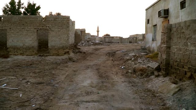 Al Jazirah Alhamra Old Town - abandoned village in the smallest emirate of the UAE - Ras Al Khaimah. Steadycam shot.