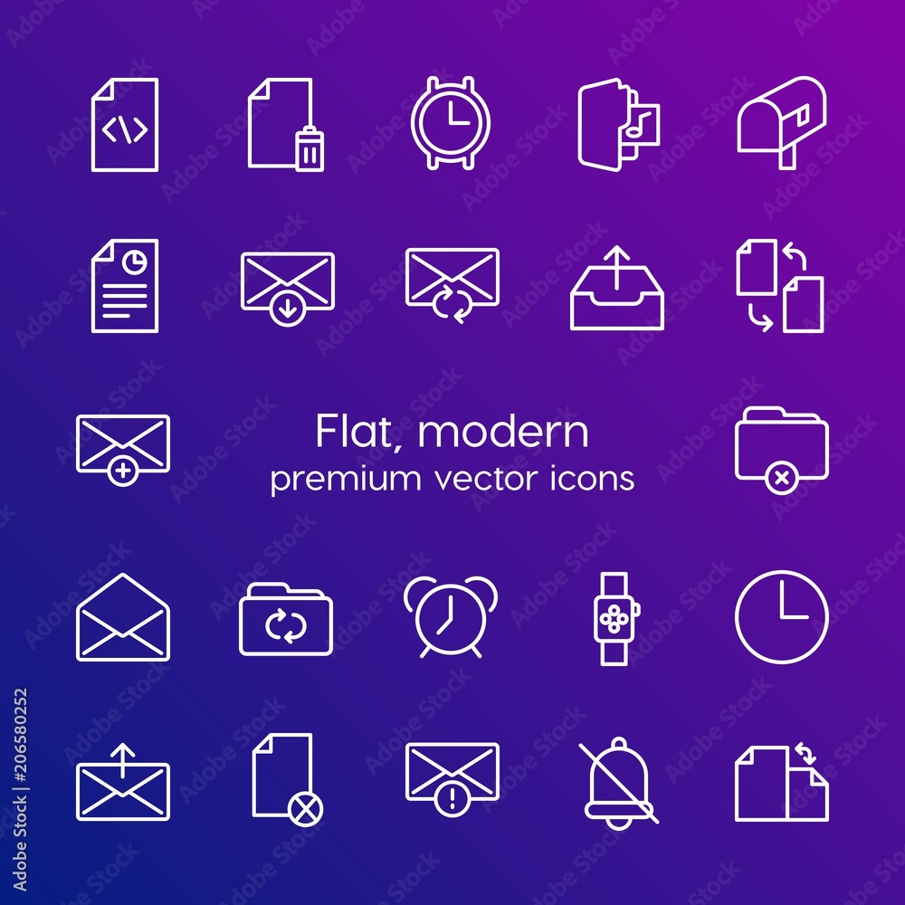 Aufkleber modern simple set of folder, time, files, email vector outline icons. contains such icons as downloa