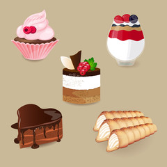 Cakes collection. Vector illustration of different types of cakes. 