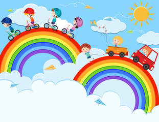 Kids Playing on Sky Rainbow