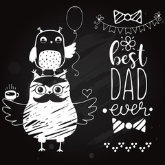 Fathers day greeting card on blackboard