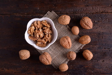 Bowl with shelled walnuts 