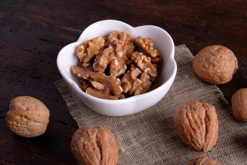 Bowl with shelled walnuts 