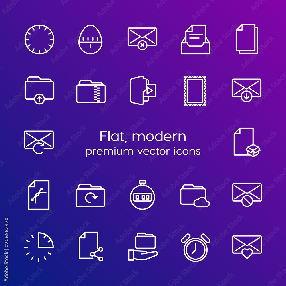 Poster modern simple set of folder, time, files, email vector outline icons. contains such icons as timer, 