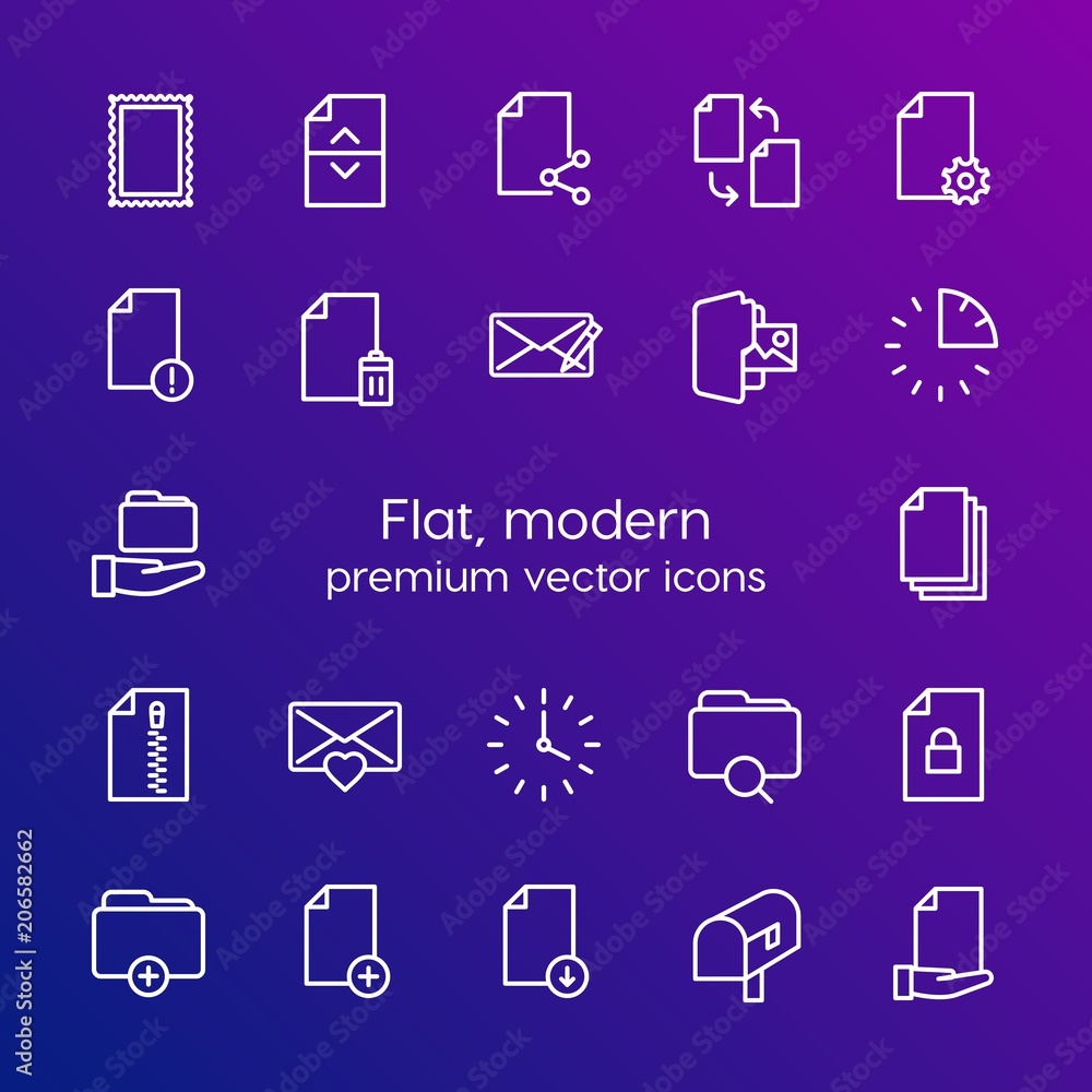 Poster modern simple set of folder, time, files, email vector outline icons. contains such icons as folder,