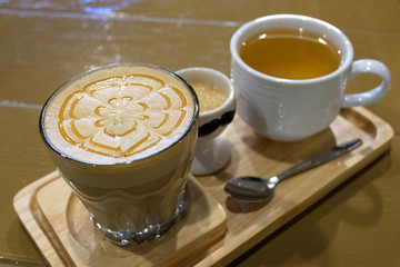 Close up a cup of tea and coffee