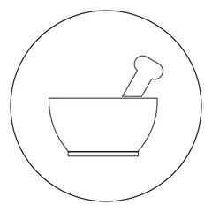 Mortar and pestle  icon black color in circle or round