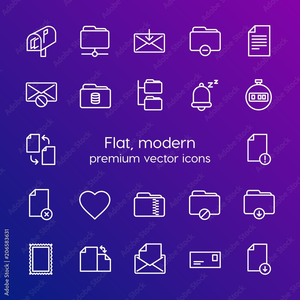Poster modern simple set of folder, time, files, email vector outline icons. contains such icons as rotatio