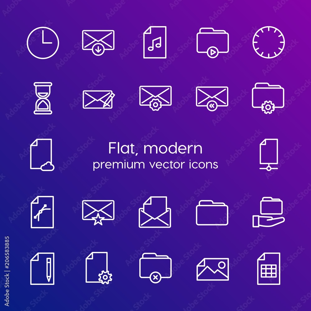 Poster modern simple set of folder, time, files, email vector outline icons. contains such icons as compute