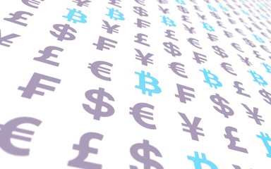 Bitcoin background. Cryptocurrency 3D illustration. Digital currency symbol. Business concept