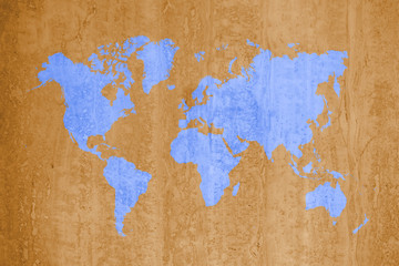 blue map of the world ,cement wall background
