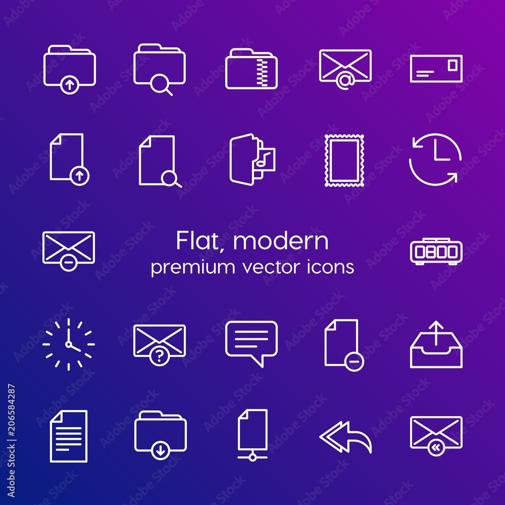 Poster modern simple set of folder, time, files, email vector outline icons. contains such icons as answer,