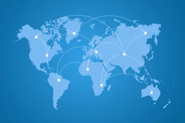 Fotobehang blauwe wereldkaart verbinding © paisan191