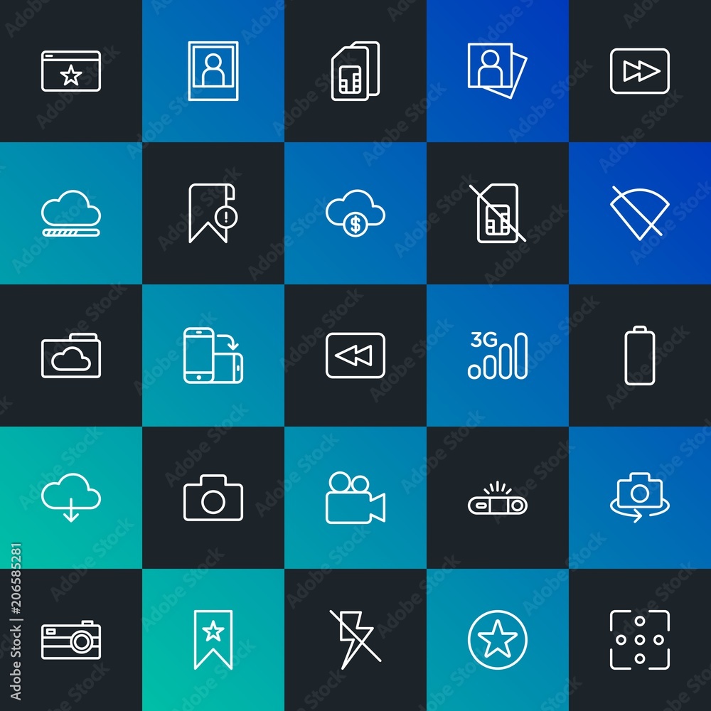 Aufkleber modern simple set of cloud and networking, mobile, video, photos, bookmarks vector outline icons. co