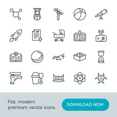 Modern Simple Set of science, education, kids and toys Vector outline Icons. Contains such Icons as  dish, element,  childhood,  sand, bed and more on white background. Fully Editable. Pixel Perfect.