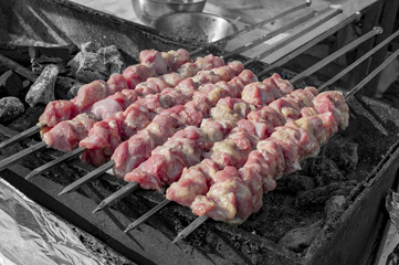 Meat kebabs on bbq
