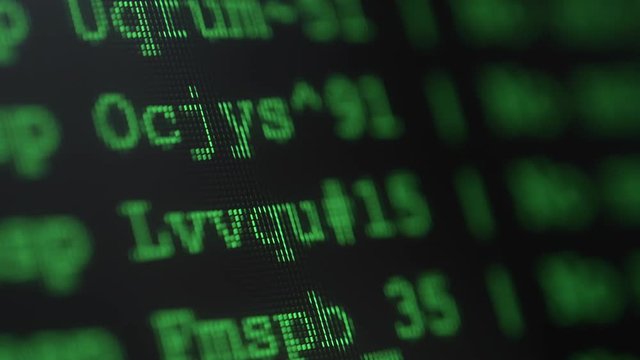 Random Hacking Codes Running on the Screen of the Computer. Closeup Video.